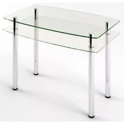 Glass dining table D-05-1 with tempered glass and chrome legs